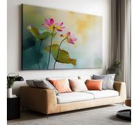 Stampa su Tela Decorazione Murale Pittura Loto Foglie Acquarello Delicato 90x60 cm Quadro Artistico per Bagno Camera da Letto Soggiorno Poster Decorazione Muraltoile Unframed