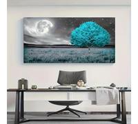 Stampa su tela dell'albero della vita, arte murale con paesaggio senza cornice, dipinto di albero blu al chiaro di luna per la casa e l'arredamento del soggiorno, cornice 70x140 cm