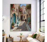 Stampa su Tela Dipinto Poster, Edifici Paesaggi Arte Murale, Isole Case Immagine per Soggiorno, Stampa Poster Moda Ufficio Arredamento, 80x120cm Senza Cornice, Marrone Blu