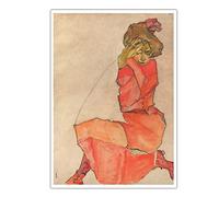 Stampa su tela Egon Schiele Donna inginocchiata in abito rosso-arancio 1910 Fine Art Giclee Famoso poster di pittura per camera da letto Home Decor 120x80cm Senza cornice