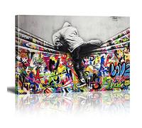Stampa su tela, immagini Banksy New World Graffiti da parete Quadro Street Pop Art Pittura artistica moderna da parete XXL con cornice 50 x 30 cm