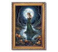 Stampa su tela incorniciata con dea della foresta e luna, stile gotico boho