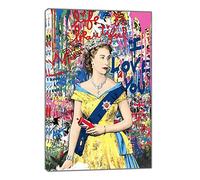 Stampa su tela incorniciata "La regina Elisabetta II" su tela con cornice, decorazione da parete per la casa, 40 x 30 cm, profondità 18 mm