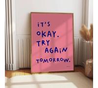 Stampa su tela ispirata "Va bene riprovare domani" con citazione rosa e blu, stampe artistiche minimaliste moderne, decorazione per camera da letto (20x30 cm/senza cornice)