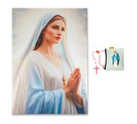 Stampa su Tela Madonna Regina della Famiglia in Alta Definizione 60x40 cm, Collana Rosario e PortaRosario - Quadro Moderno Religioso - Vergine Maria, Arte Sacra (Madonna Regina della Famiglia)