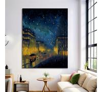 Stampa Su Tela - Quadri Strade Di Parigi Soggiorno - Quadro Blu Navy Camera Da Letto - Cielo Stellato Astratto - 80X120Cm - Decorazioni Stampe Poster Da Parete - Senza Cornice