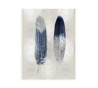 Stampa su Tela su Carta Poster o Quadro Bosco Julia Blue Feather Pair on Silver