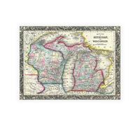 Stampa su Tela su Carta Poster o Quadro Sproul Dan County map of Michigan and Wi