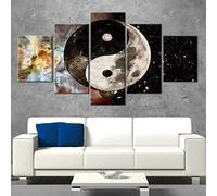 Stampa Su Tela - Yin Yang Tai Chi Space Galaxy - Immagine Arte Della Parete 5 Pezzi Quadri Moderni Dipinti Foto Per Soggiorno Camera Da Letto Divano Tv Sfondo Gym Home Deco Senza Cornice 100 X 50 Cm