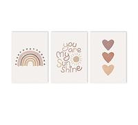 Stampa su tela You Are My Sunshine Quotes Nursery Heart Rainbow Poster Painting Boho Wall Art Pictures for Kids Room Decor 30x42cmx3 Senza Cornice