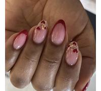 Stampa Su Unghie Breve Forma Di Mandorla French Faux Cuore Glitter Brillante Bastone Su 24 Percento