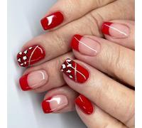 Stampa sulle unghie acriliche autunnali manicure decorazione corta quadrata lucida punta francese leopardi disegni per le donne 24 pezzi