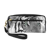 Stampa tigre bianca nera, Borsa per il trucco Borsa per cosmetici Borsa da viaggio portatile da toilette Astuccio in pelle per donne e ragazze