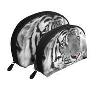Stampa tigre bianca nera, Borsa per trucco a conchiglia Portamonete da donna Borsa da toilette piccola Borsa per cosmetici 2 pezzi