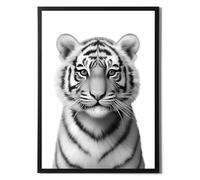 Stampa tigre in bianco e nero - Decorazione moderna e semplice per bagno/camera da letto, decorazione da parete con animali safari (solo stampa A3)