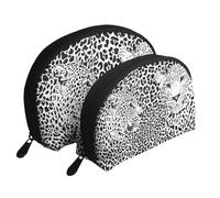 Stampa tigre leopardata in bianco e nero, Borsa per trucco a conchiglia Portamonete da donna Borsa da toilette piccola Borsa per cosmetici 2 pezzi