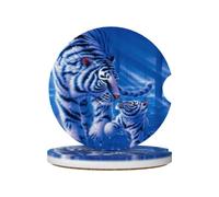 Stampa "Tigre mamma e figlio", Sottobicchieri per portabicchieri auto, confezione da 2, sottobicchieri in ceramica assorbente con base antiscivolo in sughero.