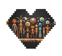 Stampa totem primitiva Building Brick Block Puzzle - Puzzle a forma di cuore, immagine puzzle in legno