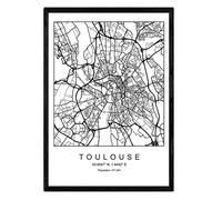 Stampa Toulouse mappa della città in stile nordico in bianco e nero. A3 formato della carta stampata No 250 gr. Dipinti, stampe e manifesti per soggiorno e camera da letto