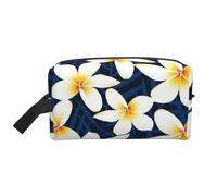 Stampa tropicale, fiore di frangipane bianco e plumeria, organizer per cosmetici di grande capacità, borsa da viaggio per il trucco da donna