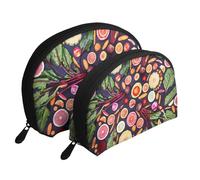 Stampa vegana di frutta e verdura dal vivo, Borsa per trucco a conchiglia Portamonete da donna Borsa da toilette piccola Borsa per cosmetici 2 pezzi