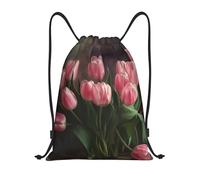 Stampa Zaino Coulisse Pink Tulips Zainetti con Coulisse Borsa Palestra Scuola per Spiaggia Adulto Nuoto 36X42Cm