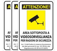 StampaGenerale® Set 3 Adesivi Area Sottoposta a Videosorveglianza Conforme GDPR PVC (21x14,8 Cm) Impermeabile Per Interno ed Esterno Facile Applicazione
