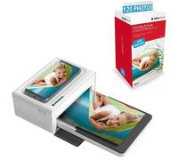 AgfaPhoto Pacchetto stampante Realipix Moments + cartucce e carte per 120 foto aggiuntive - Stampa fotografica Bluetooth 10x15cm smartphone Apple e Android,sublimazione termica a 4 passaggi - Bianco