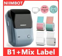 Stampante termica mini NIIMBOT B1, stampante portatile tascabile, supporta connessione senza fili Bluetooth, può stampare etichette adesive a codice a barre bianco rotonde Stampante + 1 Rotolo di Cart