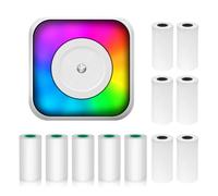 Stampante termica multifunzione per adesivi con luce RGB per foto istantanee, stampa senza inchiostro, supporto connessione BT per smartphone, con 6 rotoli di carta termica da 57 mm + 5 fogli
