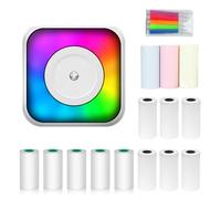 Stampante termica multifunzione per adesivi con luce RGB per foto istantanee, stampa senza inchiostro, supporto connessione BT per smartphone con 9 rotoli di carta termica da 57 mm + 5 carta