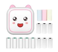 Stampante termica multifunzione Sticker Maker Instant Photo Inkless Supporto Connessione BT per smartphone con 9 rotoli di carta 57 mm+5 rotoli di carta autoadesiva compatibile con iOS Pink-7