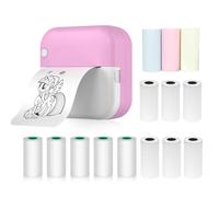 Stampante termica multifunzione Sticker Maker Instant Photo Inkless Supporto Connessione BT per smartphone con 9 rotoli di carta 57 mm+5 rotoli di carta autoadesiva compatibile con iOS Rosa 7