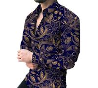 Stampata Shirt Uomo Stampa Digitale Tendenze Casual Manica Lunga T-Shirt Urbano Unico personalità Tops Leggera Moda Bello Camicia con Abbottonatura AC-03 M