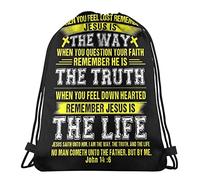 Stampate Sport String Zaino Jesus The Way Truth Life John 146 Religious Sacca da Ginnast Lavabile in Lavatrice Borse da Palestra per Scuola, Compleanno, Viaggi