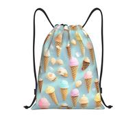 Stampate Zaino con Coulisse Ice Cream And Waffle Pattern Print Borsa con Coulisse Fashion Sackpack per Compleanno, Natale, Scuola