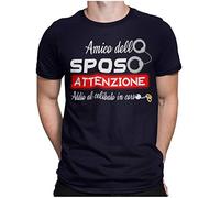 STAMPATEK Maglietta Addio al Celibato T-Shirt Festa a Sorpresa Maglia Idea Regalo Amici dello Sposo Matrimonio Amico dello Sposo Attenzione Addio al Celibato in Corso - Blu Navy XXXL