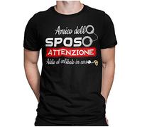 STAMPATEK Maglietta Addio al Celibato Uomo, T-Shirt Divertente per Amici dello Sposo, Idea Regalo Festa Sorpresa Matrimonio, Attenzione Celibato in Corso - Nera L