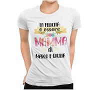 STAMPATEK Maglietta Festa della Mamma Personalizzata con Nome Figlio Figli Tshirt Personalizzabile Mamma Maglia Idea Regalo La Felicità è Essere Mamma Tshirt Donna Il miglior Regalo Mamma
