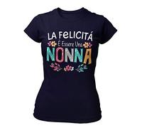 STAMPATEK Maglietta Nonna Mamma Tshirt Festa dei Nonni Maglia Idea Regalo Divertente T-Shirt Donna con Scritta La Felicità è Essere Una Nonna