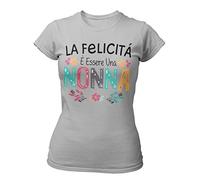 STAMPATEK Maglietta Nonna Mamma Tshirt Festa dei Nonni Maglia Idea Regalo Divertente T-Shirt Donna con Scritta La Felicità è Essere Una Nonna