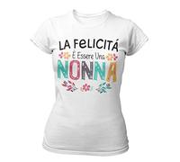 STAMPATEK Maglietta Nonna Mamma Tshirt Festa dei Nonni Maglia Idea Regalo Divertente T-Shirt Donna con Scritta La Felicità è Essere Una Nonna