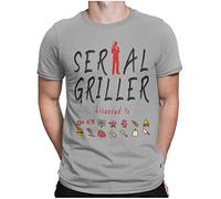 STAMPATEK Maglietta Serial Griller T-Shirt Barbecue Grigliata Idea Regalo Maglia Uomo Divertente Manica Corta con Scritte - Grigia L