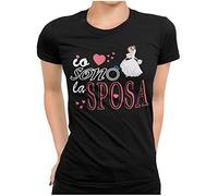 STAMPATEK Maglietta Sposa Addio al Nubilato T-Shirt Festa a Sorpresa Maglia Idea Regalo Matrimonio Io Sono La Sposa - MOD. ST39 - Nera XL