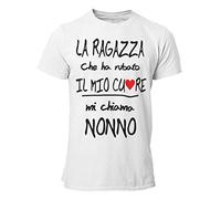 STAMPATEK Maglietta T-Shirt Nonno Idea Regalo per la Festa dei Nonni Maglia Divertente con Scritta La Ragazza del Mio Cuore Mi Chiama Nonno