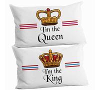 STAMPATEK Regali San Valentino Coppia Federe Cuscini Letto Idee Regalo Donna Coprifedere Divertenti, Regalo Per Coppia Di Amici, Regalo Amica, Regali Di Coppia Sono il Re Regina mod. DS3
