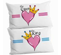 STAMPATEK Regali San Valentino Coppia Federe Cuscini Letto Idee Regalo Donna Coprifedere Divertenti, Regalo Per Coppia Di Amici, Regalo Amica, Regali Di Coppia King Queen Re Regina mod. DS4