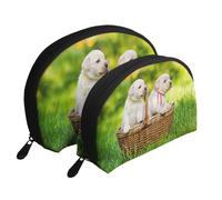 Stampato con due cani in un cestino, Borsa per trucco a conchiglia Portamonete da donna Borsa da toilette piccola Borsa per cosmetici 2 pezzi