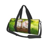 Stampato con due cani in un cestino, Borsone da viaggio di grande capacità Borsa rotonda Borsa da viaggio sportiva Borsa da viaggio Borsa da fitness