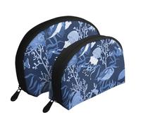 Stampato con motivo marino subacqueo, Borsa per trucco a conchiglia Portamonete da donna Borsa da toilette piccola Borsa per cosmetici 2 pezzi